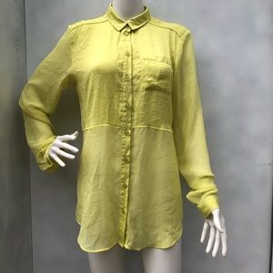 Free People Half & Half Sheer Yellow Long Sleeve Top Size S